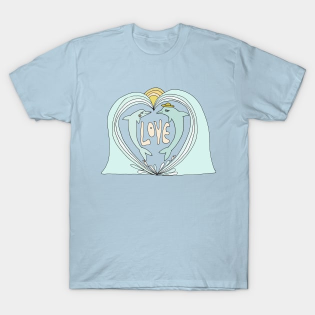 dolphin love // retro surf art by surfy birdy T-Shirt by surfybirdy